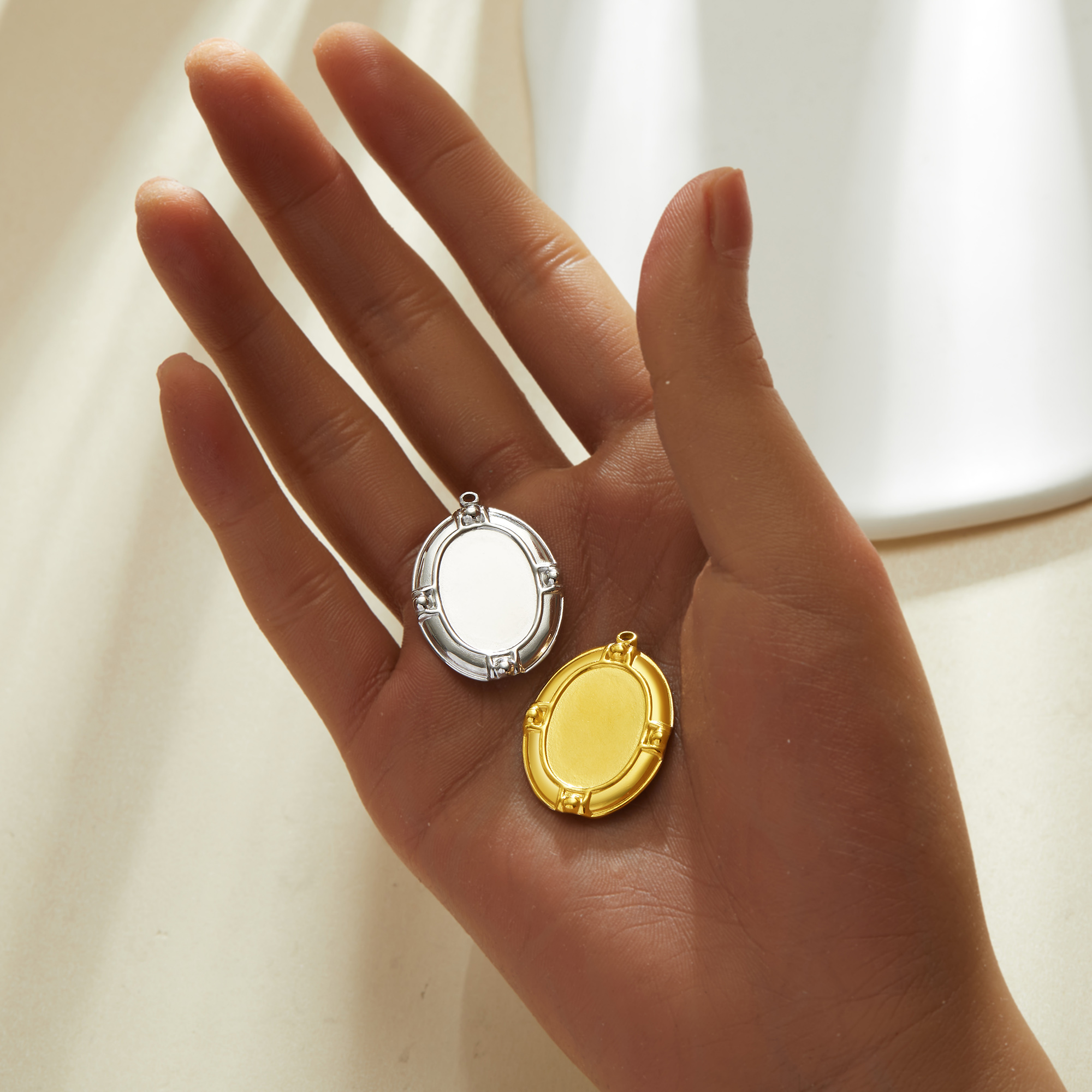 13x18MM Oval Bezel Stainless Steel Pendant Settings,Yellow Gold Rhodium Oval Pendant Charm,Vintage Styles Pendant,DIY Pendant Blank 1421267-1